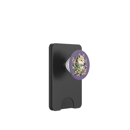Von der botanischen Natur inspirierte Abbildung des Shiba Inu-Hundes PopSockets PopWallet für MagSafe von Birdsnstuff (Anjeanette Hail)
