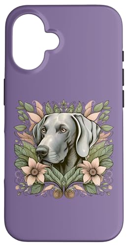 Weimaraner Hund Botanical Nature Inspired Illustration Hülle für iPhone 16 von Birdsnstuff (Anjeanette Hail)
