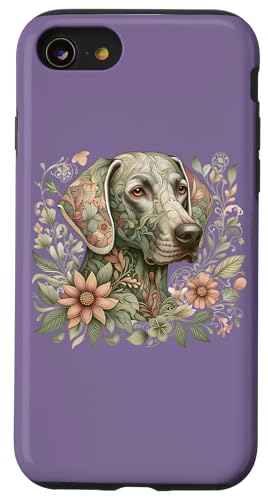 Weimaraner Hund Botanical Nature Inspired Illustration Hülle für iPhone SE (2020) / 7 / 8 von Birdsnstuff (Anjeanette Hail)