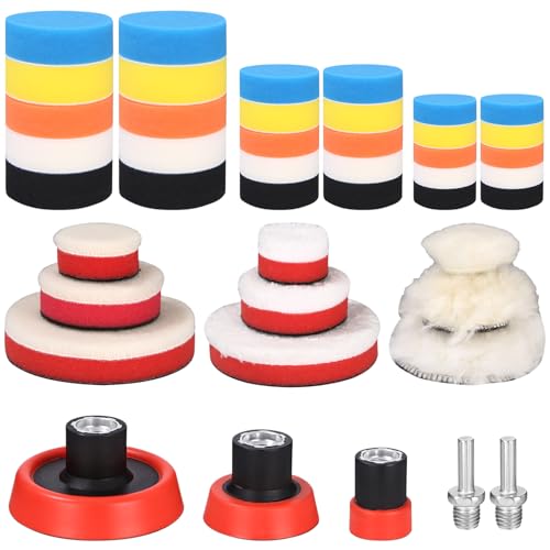44 Stk Polierschwamm Auto Set, Auto Polierpads, Auto Schwämme Pads Polieraufsatz, Auto Polieren Pads für Akkuschrauber, Poliermaschine, Polierauflage, Bohrmaschine Polieren, Schleifen, Wachsen von Birshe