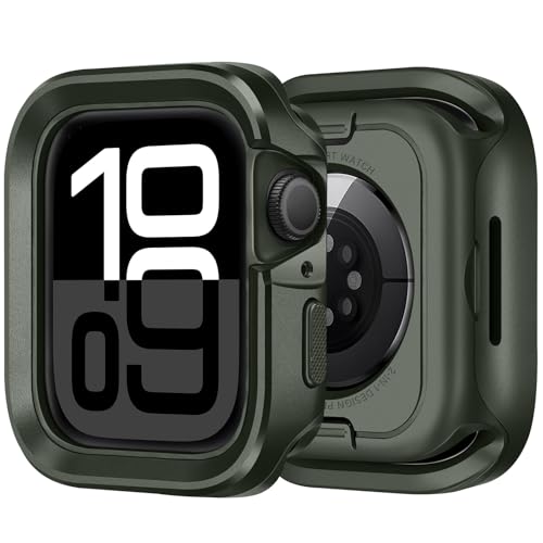 Bisikor 2 in 1 Metall Hülle Kompatibel mit Apple Watch Series 10 42mm Hülle, Robuster Schutzhülle mit Stoßdämpfendem Silikon Hülle für iWatch 42mm (Armeegrün) von Bisikor
