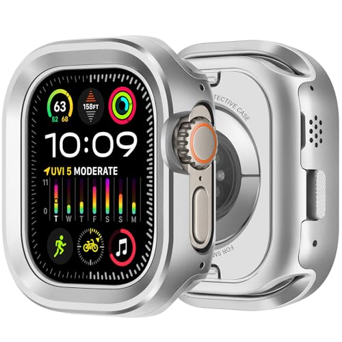 Bisikor 2 in 1 Metall Hülle Kompatibel mit Apple Watch Ultra 2/Ultra 49mm Hülle, Robuster Schutzhülle mit Stoßdämpfendem Silikon Hülle für iWatch 49mm (Silber) von Bisikor