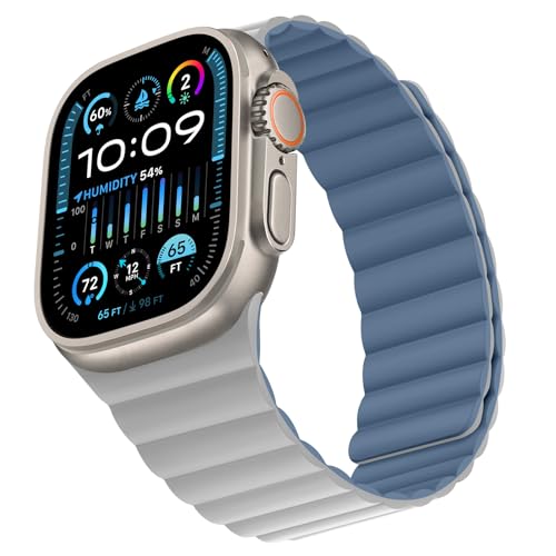 Bisikor Kompatibel mit Apple Watch Armband 49/46/45/44/42/41/40/38mm Silikon Double Sided Wearable Magnetes Ersatzband für iWatch SE Ultra 2 Series 10 9 8 7 6 5 4 3 (42/44/45/46/49, Grau/Blau) von Bisikor
