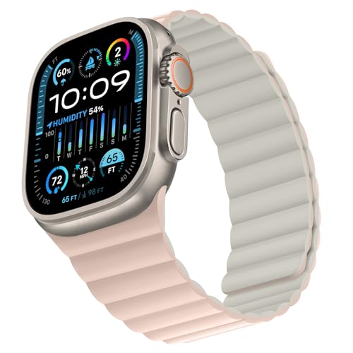 Bisikor Kompatibel mit Apple Watch Armband 49/46/45/44/42/41/40/38mm Silikon Double Sided Wearable Magnetes Ersatzband für iWatch SE Ultra 2 Series 10 9 8 7 6 5 4 3 (42/44/45/46/49, Rosa/Beige) von Bisikor