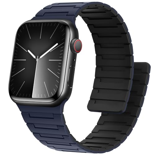 Bisikor Kompatibel mit Apple Watch Armband 49/46/45/44/42/41/40/38mm Silikon Starker Magnet Sport Ersatzband für iWatch Ultra2 SE Serie 10 9 8 7 6 5 4 3 (38/40/41/42, Blau/Schwarz) von Bisikor
