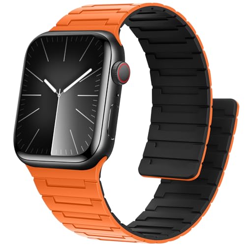 Bisikor Kompatibel mit Apple Watch Armband 49/46/45/44/42/41/40/38mm Silikon Starker Magnet Sport Ersatzband für iWatch Ultra2 SE Serie 10 9 8 7 6 5 4 3 (38/40/41/42, Orange/Schwarz) von Bisikor