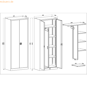 Bisley ECO Flügeltürenschrank ECO mit Garderobeneinsatz HxBxT 195x90x4 von Bisley ECO