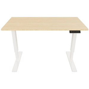 BISLEY E-StarterTech elektrisch höhenverstellbarer Schreibtisch ahorn rechteckig, T-Fuß-Gestell weiß 160,0 x 60,0 cm von Bisley