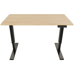 BISLEY E-StarterTech elektrisch höhenverstellbarer Schreibtisch kendal eiche rechteckig, T-Fuß-Gestell schwarz 140,0 x 60,0 cm von Bisley