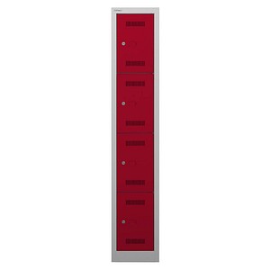 BISLEY Schließfachschrank MonoBloc ML03S4 lichtgrau, kardinalrot ML03S4506, 4 Schließfächer 32,2 x 50,0 x 170,0 cm von Bisley