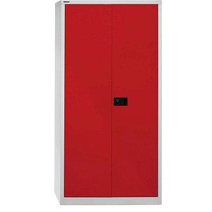 BISLEY Stahlschrank E782A04G506 lichtgrau, kardinalrot 91,4 x 40,0 x 195,0 cm, aufgebaut von Bisley