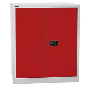 BISLEY Stahlschrank Universal E402A01G506 lichtgrau, kardinalrot 91,4 x 40,0 x 100,0 cm, aufgebaut von Bisley