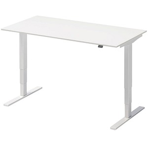 BISLEY Varia Single elektrisch höhenverstellbarer Schreibtisch weiß rechteckig, T-Fuß-Gestell weiß 160,0 x 80,0 cm von Bisley