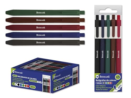 Bismark 5 Stück Kugelschreiber Soft Tinte Grundfarben 0,5 mm von Bismark