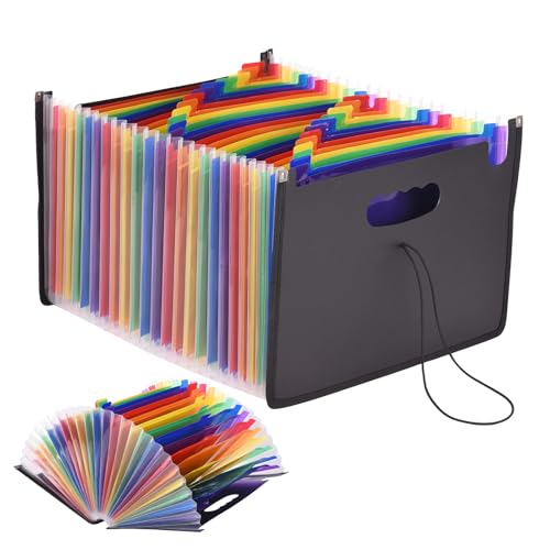 Bisofice Dokumentenmappe A4, 24 Taschen Fächermappe Datei Organizer, Akkordeon Aktenordner mit Etiketten, Regenbogen Ordner Tragbar Sortiermappe für zuhause oder büro von Bisofice