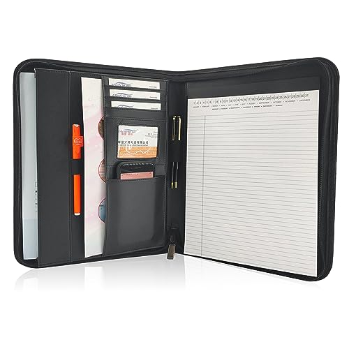 Bisofice Schreibmappe A4 mit Reißverschluss, Konferenzmappe leder A4, Business Padfolio Mappe A4 Büro Mappen Organizer, Multifunktions Ledermappe, Fächern für Tablet, Tablet-Hülle von Bisofice