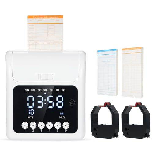 Bisofice Zeitstempel Mitarbeiter Anwesenheitsmelder mit Batterie und 100 Etiketten Elektronische Zeituhr mit LED-Display, zweifarbiger Druck Bisofice Zeitstempel Mitarbeiter Anwesenheitsmelder mit Batterie und 100 Etiketten Elektronische Zeituhr mit LED-Display, zweifarbiger Druck von Bisofice