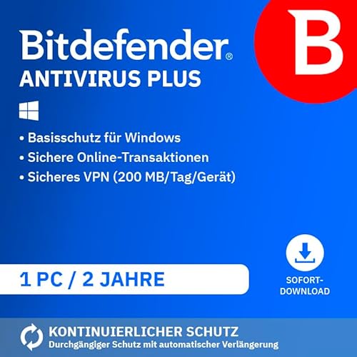 Bitdefender Antivirus Plus 2023 | 1 Gerät | 2 Jahre | PC | PC Aktivierungscode per Email von Bitdefender