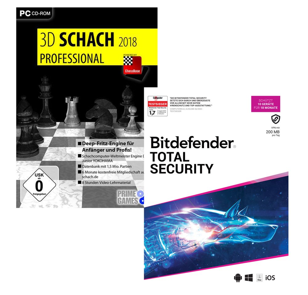 Bitdefender Total Security 10 Geräte / 18 Monate + 3D Schach Pro 2018 Bitdefender Total Security 10 Geräte / 18 Monate + 3D Schach Pro 2018 von Bitdefender