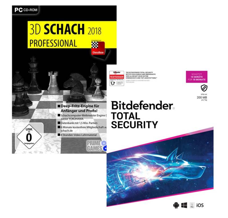 Bitdefender Total Security 10 Geräte / 18 Monate + 3D Schach Pro 2018 von Bitdefender