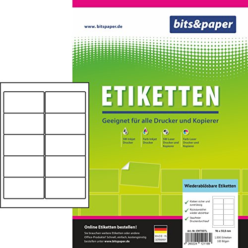 Bits&Paper EW7007L Universal-Etiketten (ablösbar (A4 (1.000 Etiketten, 100 Blatt) Weiß von Bits&Paper