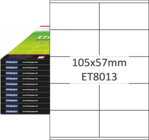 bits&paper ET8013XL Universal-Etiketten (105 x 57 mm, 10000 Etiketten, Papier matt, A4) 1000 Blatt weiße Etiketten von Bits&Paper