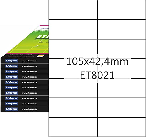 bits&paper ET8021XL Universal-Etiketten (105 x 42,3 mm, 14000 Etiketten, Papier matt, A4) 1000 Blatt weiße Etiketten von Bits&Paper
