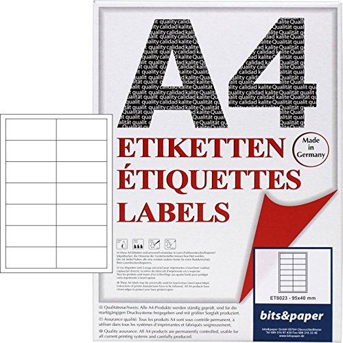 bits&paper ET8023XL Universal-Etiketten (95 x 40 mm, 14000 Etiketten, Papier matt, A4) 1000 Blatt weiße Etiketten, auch als Adressetikett verwendbar von Bits&Paper