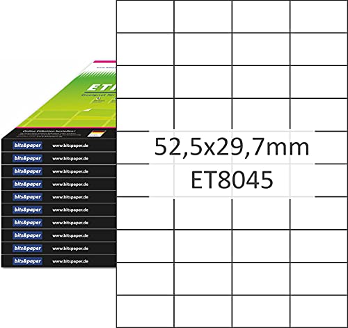 bits&paper ET8045XL Universal-Etiketten (52,5 x 29,7 mm, 40000 Etiketten, Papier matt, A4) 1000 Blatt weiße Etiketten von Bits&Paper