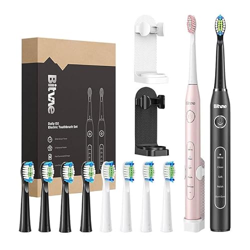 Bitvae Sonic Brushes with tips set and 2 toothbrush holders D2 D2 (pink and black) von Bitvae
