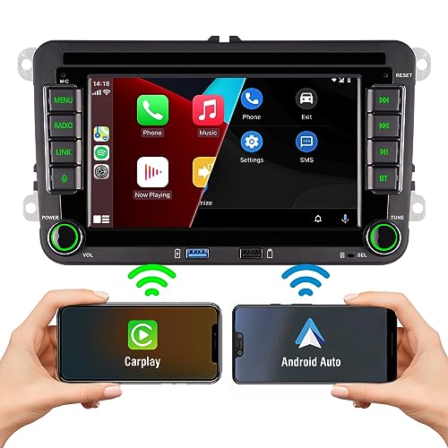 7 Zoll Integriertes kabelloses Carplay und kabelloses Android Auto mit RDS Bluetooth FM AM Doppel-DIN 1080P Full HD Vollbild-IPS-Bildschirm unterstützt VW Jetta Golf Polo Passat Tiguan Linux-Autoradio von Biubiubiu