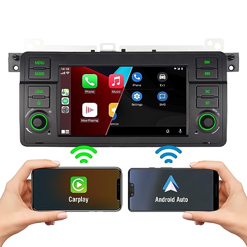 7 Zoll integriertes kabelloses Carplay und kabelloses Android Auto mit RDS Doppel-DIN 1080P Full HD voller Betrachtungswinkel IPS-Bildschirm Linux-Autoradio für BMW 3er E46 318 323 325 328 335 330 M3 von Biubiubiu