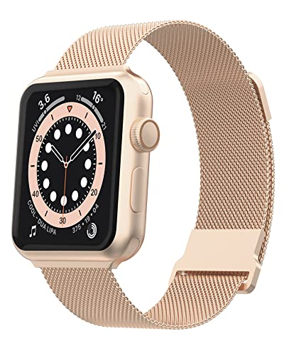 Biuupa Edelstahl Armband Kompatibel mit Apple Watch Armband 41 40 38mm, Mesh Metall Ersatzarmband mit Einstellbar Magnetschloss für iWatch 9/8/7/6/5/4/3/2/1 SE für Damen/Herren - Roségold von Biuupa