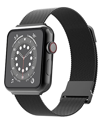 Biuupa Edelstahl Armband Kompatibel mit Apple Watch Armband 42 44 45mm, Mesh Metall Ersatzarmband mit Einstellbar Magnetschloss für iWatch 9/8/7/6/5/4/3/2/1 SE für Damen/Herren - Schwarz von Biuupa