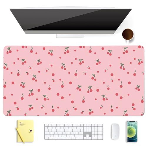 BlHMCASE Kawaii Cute Cherry Pink Extended Gaming Keyboard Mouse Pad, Non-Slip Leather Home Office Desk Mat Protector, Laptop Desk Pad Writing Pad von BlHMCASE