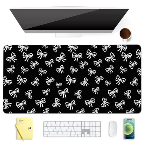 BlHMCASE Mauspad mit niedlicher weißer Schleife, verlängertes Gaming-Tastatur-Mauspad, rutschfestes Leder, Schreibtischunterlage für Zuhause, Büro, Laptop-Schreibtischunterlage von BlHMCASE