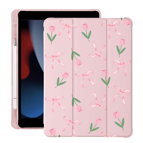 BlHMCASE Niedliche Kawaii-Schleife Blume für iPad 10. Generation Hülle 10,9 Zoll 2022 mit Stifthalter, Auto Sleep/Wake, Rosa Leder Soft TPU Back Cover von BlHMCASE