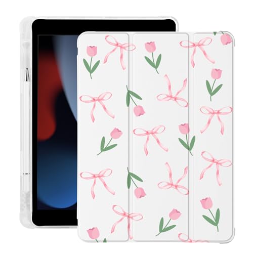 BlHMCASE Niedliche Kawaii-Schleife Blume für iPad 10. Generation Hülle 10,9 Zoll 2022 mit Stifthalter, Auto Sleep/Wake, weißes Leder, weiche TPU-Rückseite von BlHMCASE