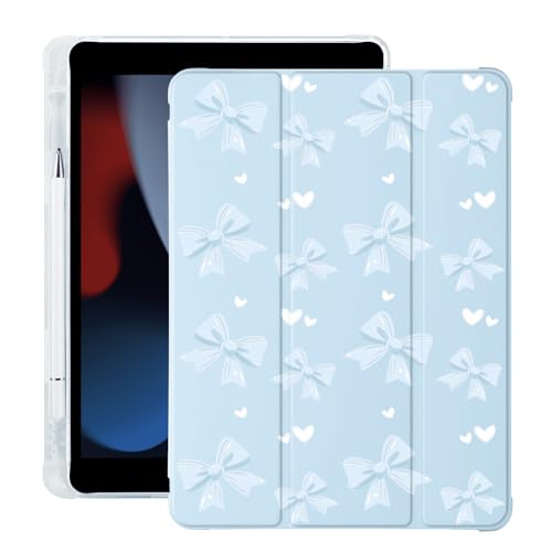 BlHMCASE Niedliche blaue Schleife für iPad 10. Generation Hülle 10,9 Zoll 2022 mit Stifthalter, Auto Sleep/Wake, blaues Leder, weiche TPU-Rückabdeckung von BlHMCASE