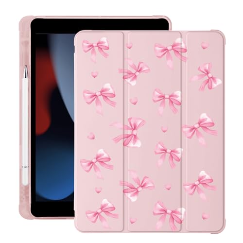 BlHMCASE Niedliche rosa Herzschleife für iPad 10. Generation Hülle 10,9 Zoll 2022 mit Stifthalter, Auto Sleep/Wake, rosa Leder Soft TPU Back Cover von BlHMCASE