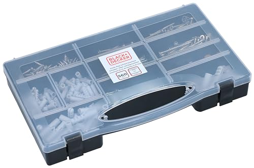 BLACK+DECKER Set Nägel, Dübel und Schrauben – 560-teilig – Sortimentsbox – Fischer Dübel – Dübel Schrauben - Set von Black+Decker