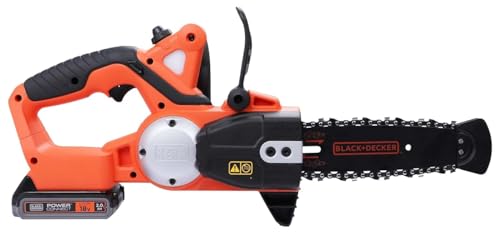 Black+Decker 18V 2.0 Ah Li-Ion Akku-Kettensäge/Motorsäge, 20 cm Schwertlänge, maximaler 160 mm Astdurchmesser, GKC1820L20, schwarz orange von Black+Decker