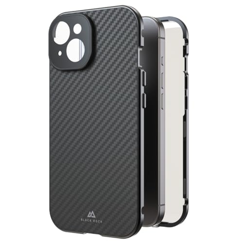 Black Rock Hülle für iPhone 15 (Carbon Beschichtung, Kameraschutz, Metallrahmen, 360° Rundumschutz, Wireless Charging kompatibel, ultradünn, Slim, Magnet, Cover, Handyhülle, Case) Real Carbon von Black Rock