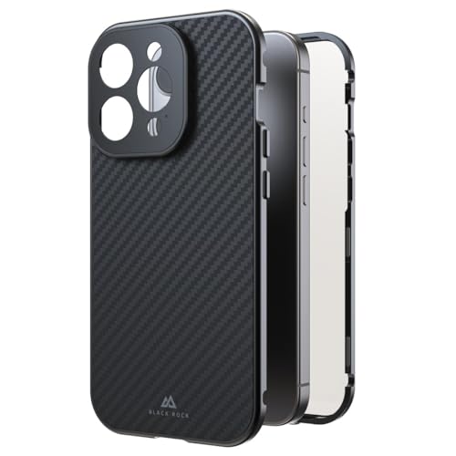 Black Rock Hülle für iPhone 15 Pro (Carbon Beschichtung, Kameraschutz, Metallrahmen, 360° Rundumschutz, Wireless Charging kompatibel, ultradünn, slim, Magnet, Cover, Handyhülle, Case) Real Carbon von Black Rock