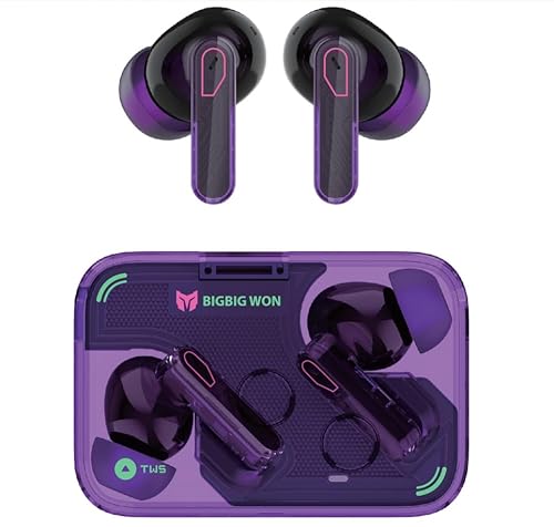 BIGBIG Won True Wireless Geräuschunterdrückung Transparent Bluetooth Kopfhörer, Geräuschunterdrückung Bluetooth 5.3 In-Ear-Kopfhörer, Gaming/Musik Dual-Mode leichte lila Ohrhörer für iPhone/Android/PC von Black Shark
