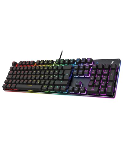 Black Shark Mechanische Gaming-Tastatur, volle 105 Tasten, komplettes Metalldesign, LED RGB-Hintergrundbeleuchtung, USB-Kabeltastatur mit Grünen Schaltern, leiser klick-Sound, für Windows, PC Gamers von Black Shark