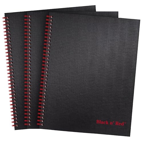 Black n' Red 400123488 Notizbücher, Business-Tagebücher, 3er-Pack, 27,9 x 21,6 cm, 70 Blatt, liniert, Optik-Papier, Scribzee App, Hardcover, Spiralbindung, Schwarz von Black n' Red