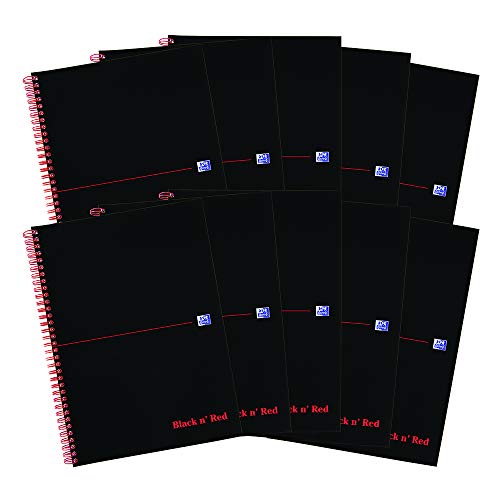 Oxford Black n' Red Spiralbuch flexibler Einband perforiert 90 g/m² liniert 100 Seiten A4 10 Stück von Black n' Red