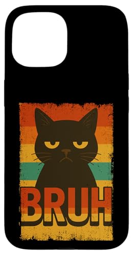 Lustige Bruh schwarze Katze Vintage Retro Mama Papa Kinder Hülle für iPhone 15 von BlackCatAxis1