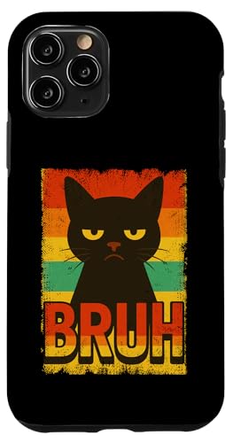 Lustige schwarze Katze Bruh Vintage Retro Mama Papa Kinder Hülle für iPhone 11 Pro von BlackCatAxis1